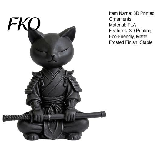 Stable Cat Figurine 3D Printed Knight Figurine, Meditating Desk Decor with Zen Warrior Pose, Themed Home Minimalist Frosted Animal Sculpture
