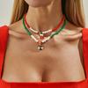 Christmas Imitation Pearl Beaded Collarbone Necklace, Festive Style Stacked With Santa Claus Elk Necklace