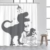 Funny Animal Shower Curtain, Black And White Wildlife Elephant Dinosaur Shower Cartoon Cat Polyester Fabric Bathroom Decor Set