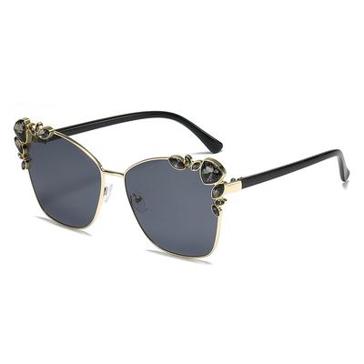Personalized Sunglasses Gray, Cat Eye Hip-Hop Glasses, Diamond-Encrusted Sunglasses For Women