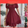 Euro Street Style Short Sleeve A Line Dress With Ruffle Hem For Casual Wear