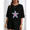 White Crew Neck T Shirt With Colorful Starfish Print For Beach And Summer Outfits