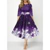 Neues modisches und personalisiertes Kleid mit Schneeflocken-Digitaldruck und Temperament, mittellangen Ärmeln und taillierter Taille für Damen