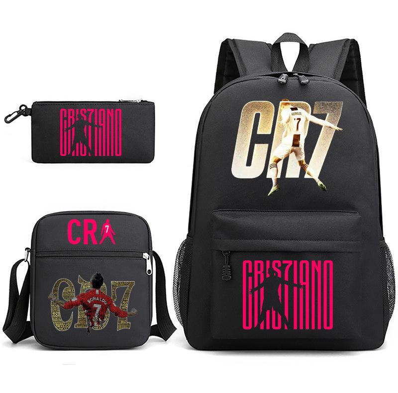 Football Star Teenager Student Schoolbag Ronaldo Pattern Three-Piece Backpack