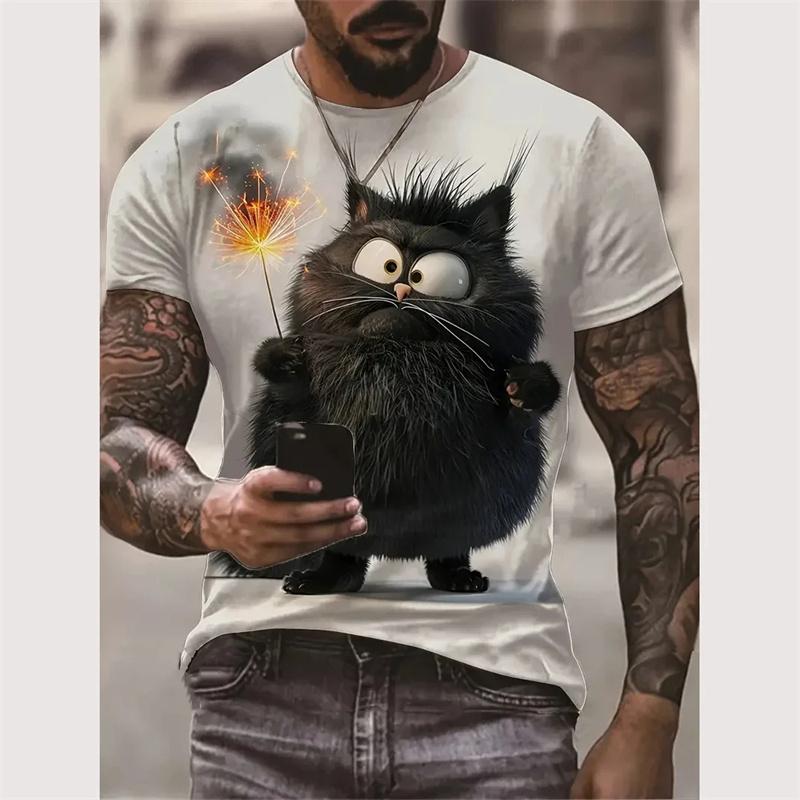Cute Cat Pattern Men's T-shirt Animal 3D Printed T-shirt