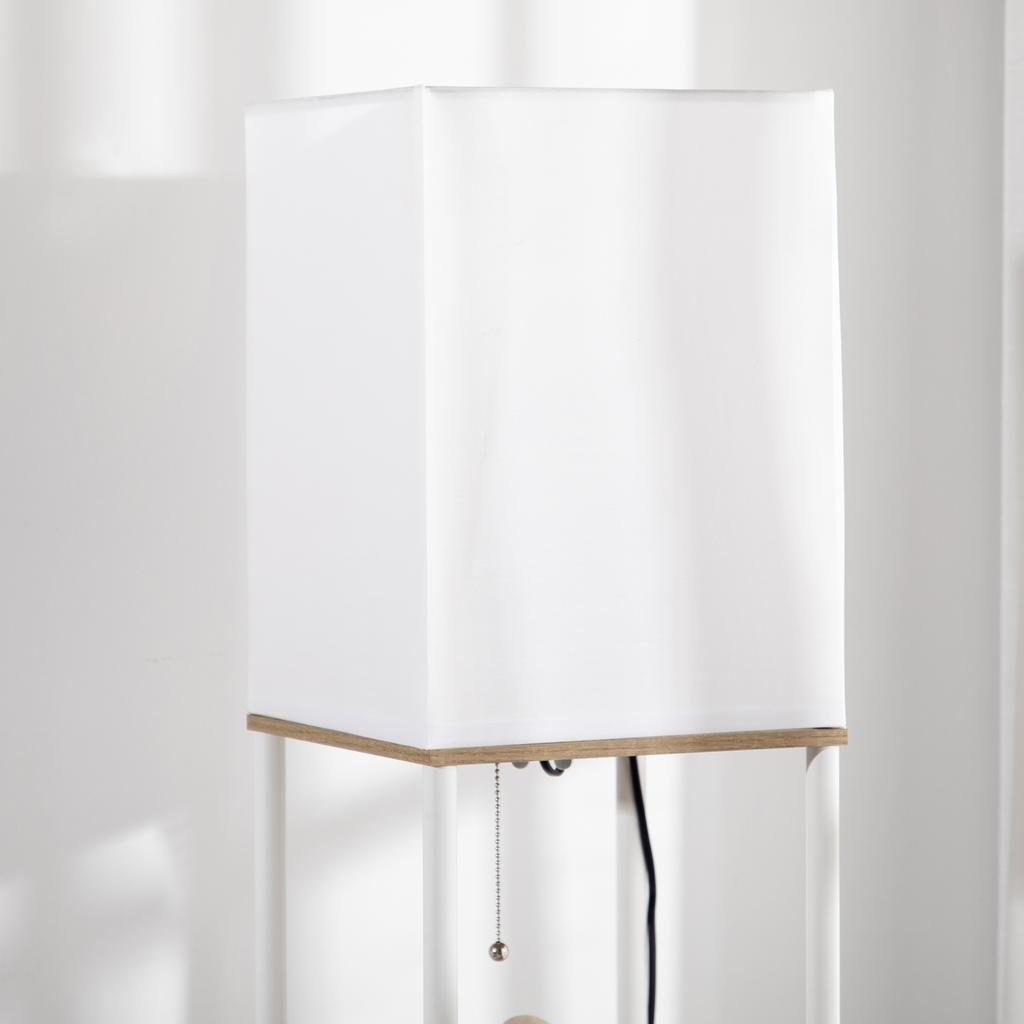 Modern Metal Floor Lamp with Shelves, 3 Layer Shelf Tall Standing Lamp with Fabric Lampshade, Pull Chain Switch for Living Room, Bedroom