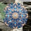 2D Flat - 1pc Round Wall Decoration Featuring a Vintage Aluminum Sign with a Blue Mandala Flower Design. This Round Metal Plaque Is Frame-Free And