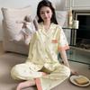 Peach Print Large Size Pajamas Women's Summer New Imitation Cotton Short-sleeved Trousers Medium Mother Loungewear