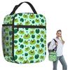 Cartoon Cute Frog Pattern On Lotus Leaves Insulated Lunch Bag for Women Kids Leakproof Food Boxes Thermal Lunch Box Tote