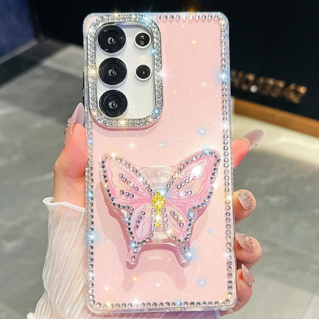 Butterfly Bracket for Samsung S26Ultra Mobile Phone Case Flash Diamond S25FE Glitter A36 Protective Case 517