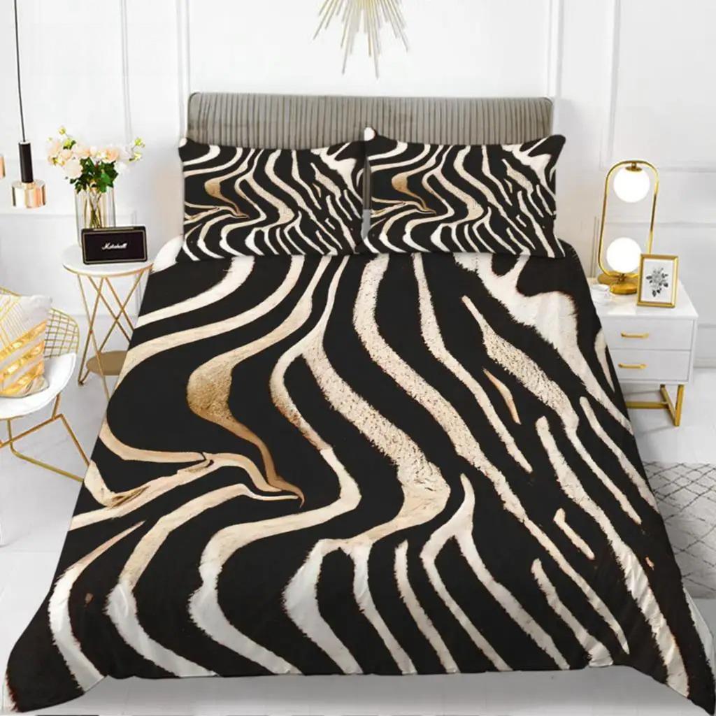 Zebra Print Duvet Cover Set King Polyester Red Black Stripes Bedding Set Wild Animal Zebra Wildlife Skin Quilt Cover for Girls