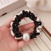 Korean Lace Polka Dot Pearl Scrunchie: Artistic Elastic Hair Band Accessory.