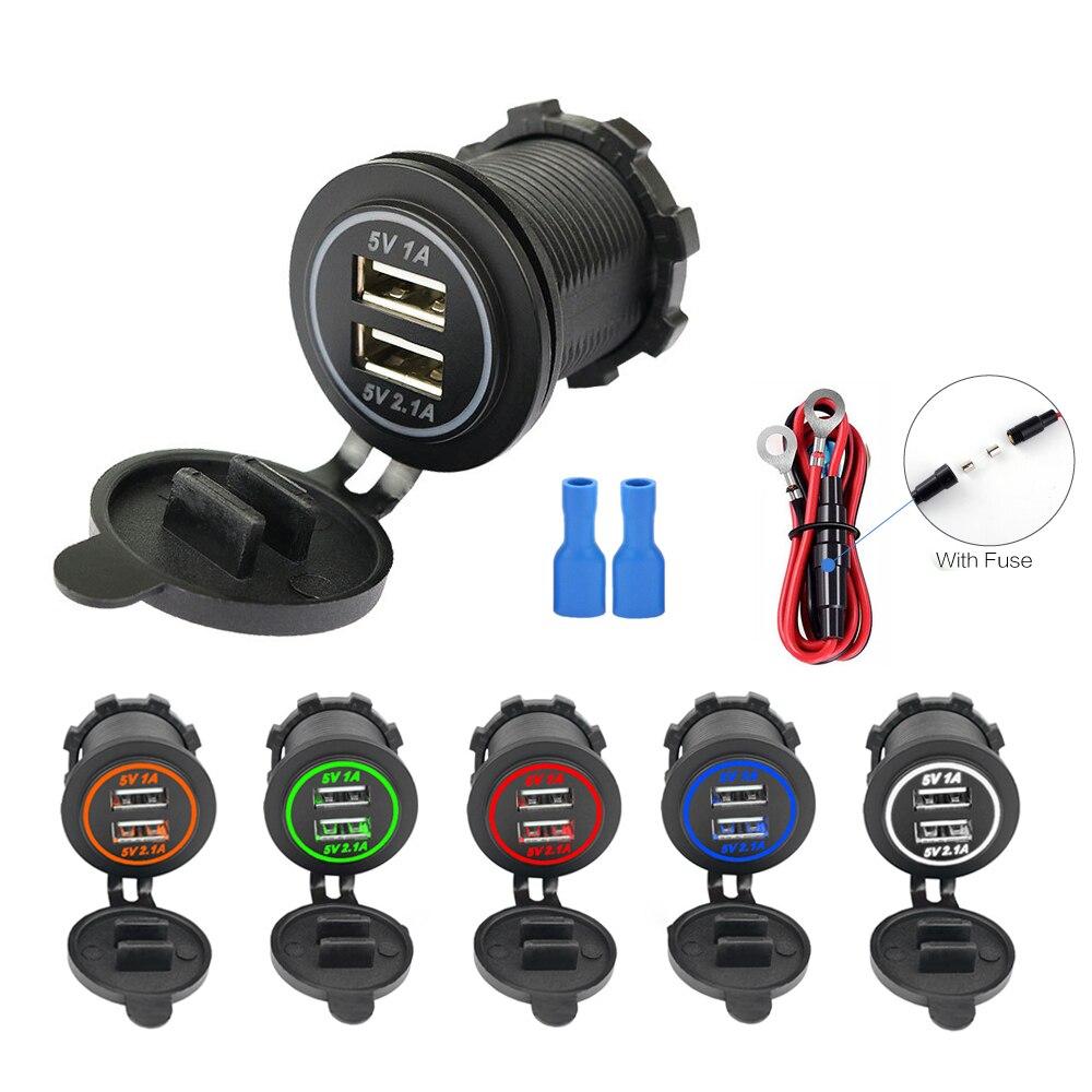 3.1A Universal Car Charger Vehicle DC12V-24V Waterproof Dual USB Charger 2 Port Power Socket for Smartphone Car Boat Marine