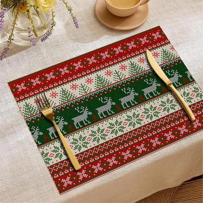 Christmas Ethnic Style Linen Placemats Table Utensils Heat-resistant and Heat-insulating Mats Christmas Decorations