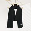 Jeibanseukeullaesig 100% Wool Lightweight Plain Short Tassel Couple Scarf 2 (C2104-Am099_Bk)