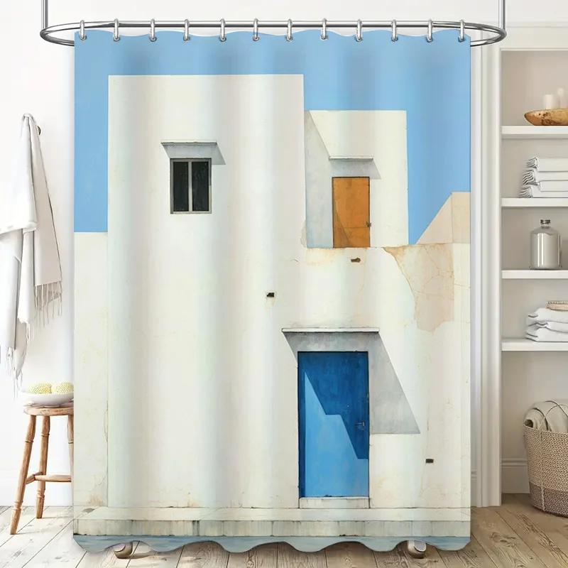 Vintage White Blue Color Bath Shower Curtain Decorative Home Decoration Waterproof PVC Bathroom Accessories