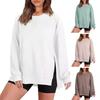Fall Winter Women Sweatshirt Zipper Slit Hem O Neck Loose Thick Long Sleeves Pure Color Elastic Cuff Mid Length Daily Sport Top