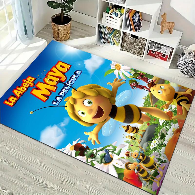 Maya die Biene Zeichentrickfilm Druck Teppich Nichtrutschend Rechteckige Bodenmatte Niedlicher Kinder Animations Dekor Teppich für Schlafzimmer Wohnzimmer