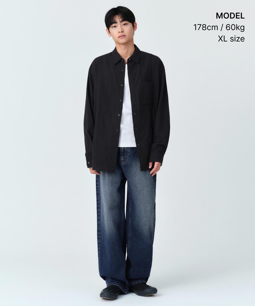 MUSINSA STANDARD Relaxed Crinkle Herringbone Shirt [Black]