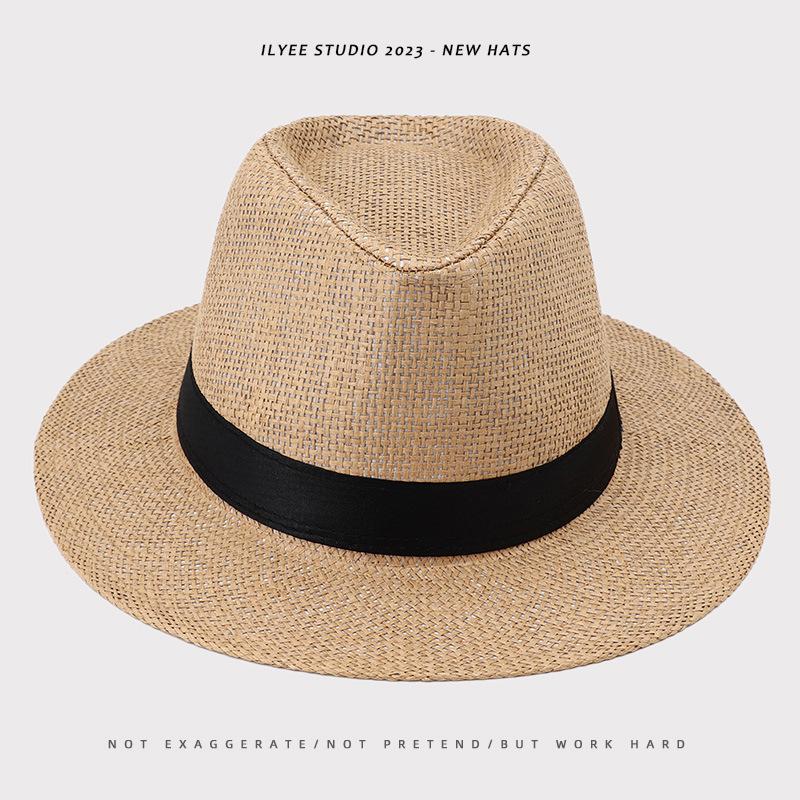 Men's Panama Straw Hat Summer New British Jazz Hat Women's Sunshade Sun Protection Beach Flat Top Hat