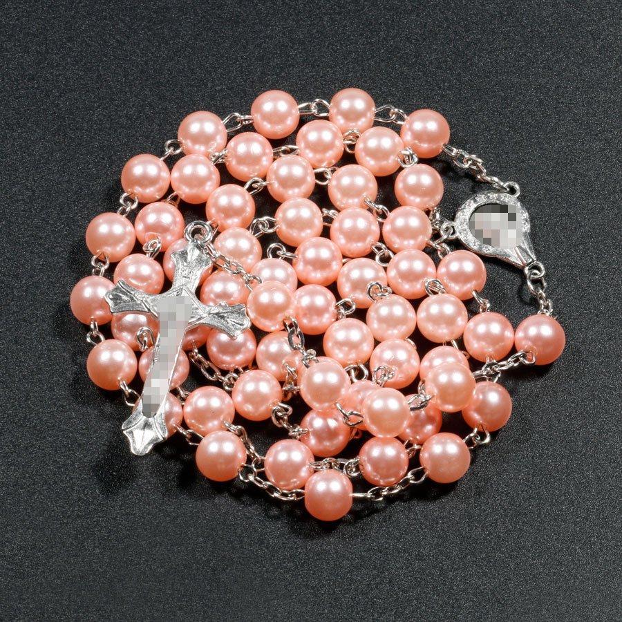 Fashion Cross Pendant Long Weater Chains ABS Imitation Zircon Virgin Mary Pendant Prayer Necklace For Women And Men