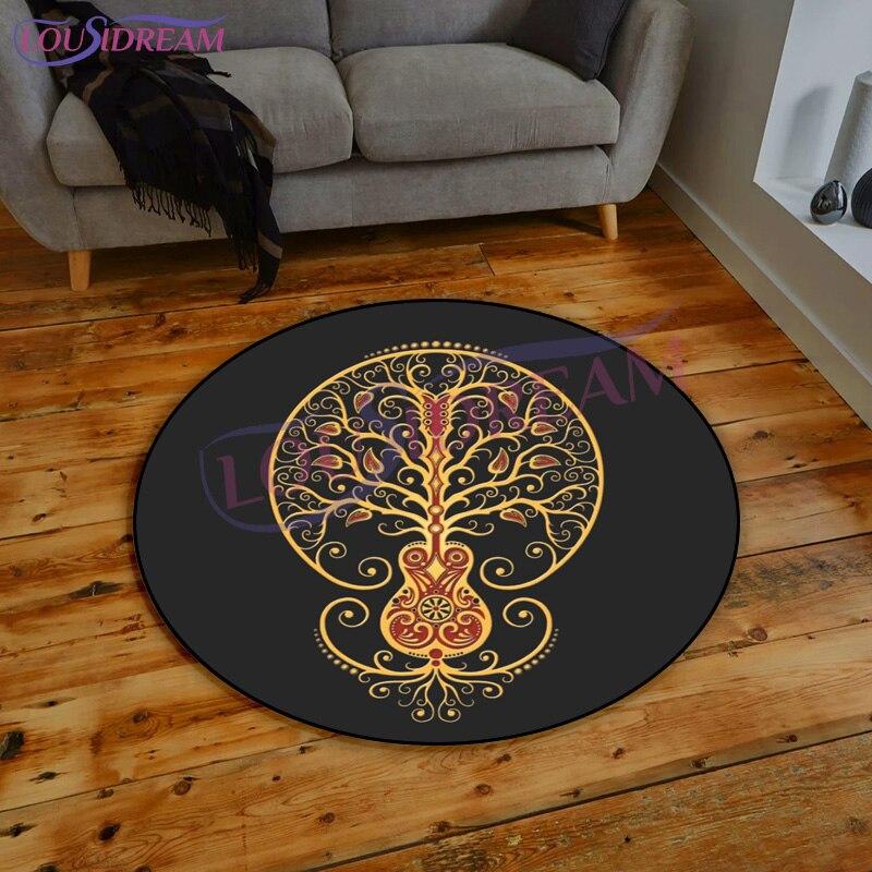 Tree of Life Yin Yang Pattern Round Carpet Tree of Life Rainbow Print Carpet Living Room Round Mat Yggdrasil Runic Round Carpet