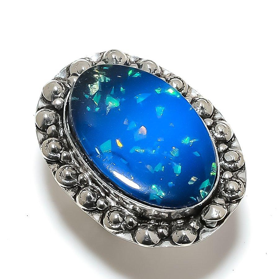 Natural Blue Triplet Opal Gemstone 925 Sterling Silver Jewelry Ring Size 7 U2m02