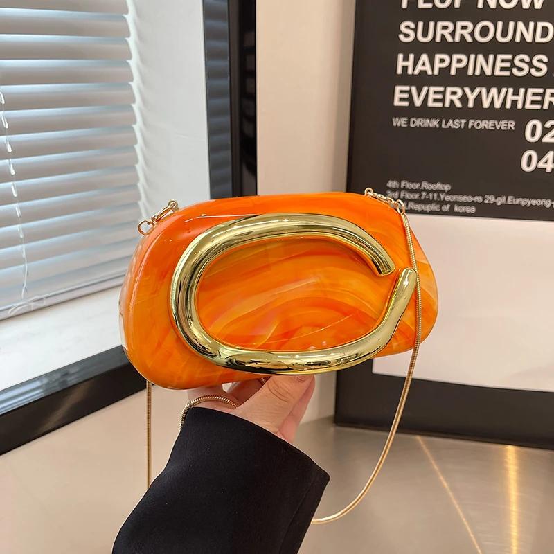 Gold Closure Box Clutch Bag Women Evening Wedding Party Cute Purse Bag Handbag 2025 Summer New Acrylic Crossbody Phone Purse