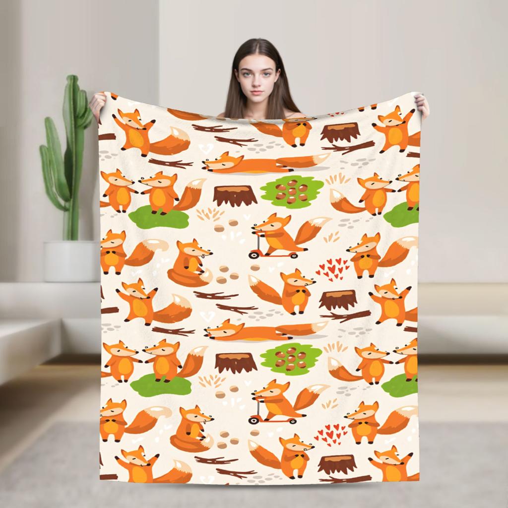 Süße Fuchs-Decke Superweich Kuscheldecke Winter Erwachsene Kind Stuhl Sofa Bett Flugzeug Reise Bettüberwurf