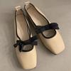 Flat Bottom Bowknot Square Toe Single Shoes 2024 New Fashion Casual Simple All-match Shallow Mouth Shoes for Women Summertime