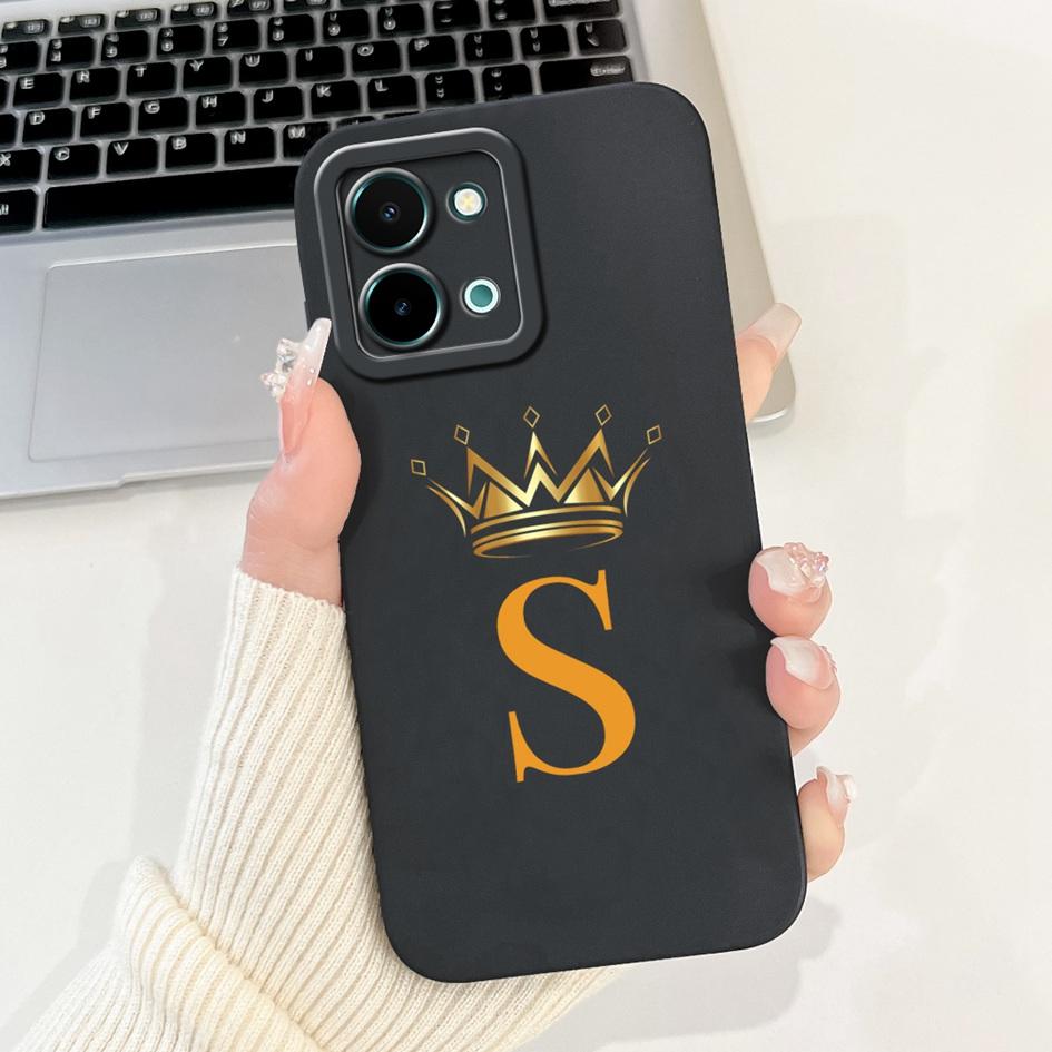 For Vivo Y28 4G V2352 Case Fashion Initial Letters Crown Soft Silicone Matte TPU Cover For Vivo Y28 4G Y 28 2024 Shockproof Capa