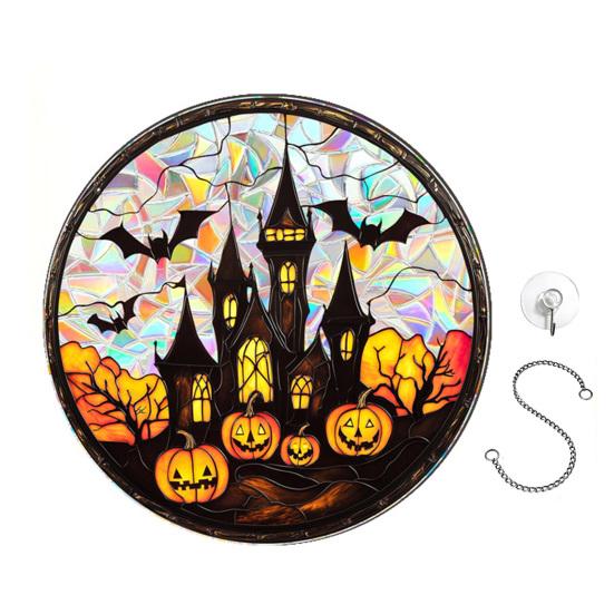 Halloween Suncatcher Hanging Decoration Ghost Pumpkin Witch Black Cat Castle Crow Skull Stained Glass 2D Flat Acrylic Wall Window Hanging Sign