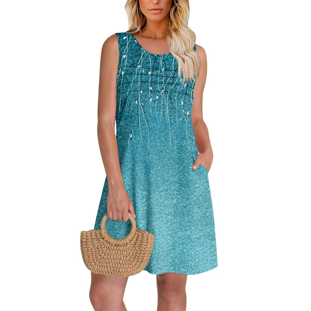 Womens Summer Dresses Loose  Sleeveless Sundresses Dress With Pockets