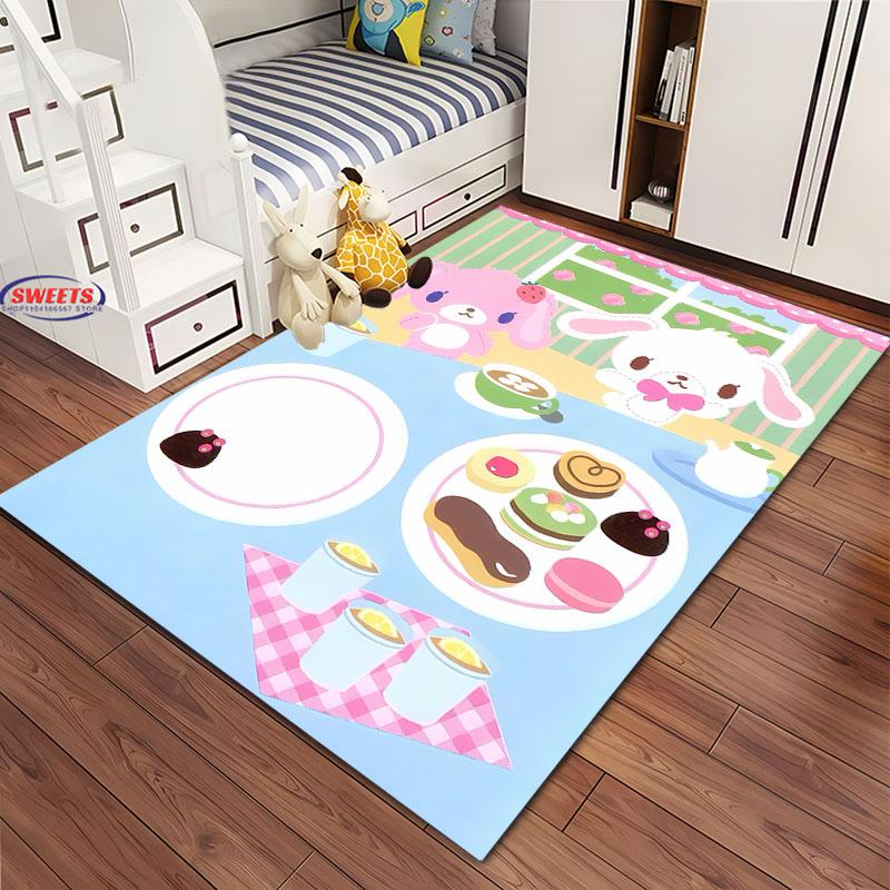 3D HD Schattige Konijntjes Cartoon Gebiedskleed, Kleed voor Woonkamer Tapete voor Slaapkamer Sofa Keuken Deurmat Decor, Kinderen Antislip Vloermat