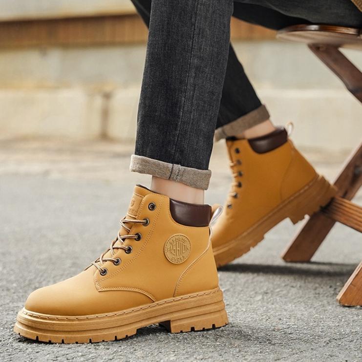 Martin Laarzen voor Mannen – Herfst Nieuw Hoge Werklaarzen, Britse Stijl Korte Laarzen, Koreaanse Stijl Veelzijdige Dikke Zool Trendy Schoenen