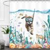Funny Cat Shower Curtain, Turtle Starfish Fabric Shower Curtain, Children Bathroom Nautical Decoration Waterproof Hook