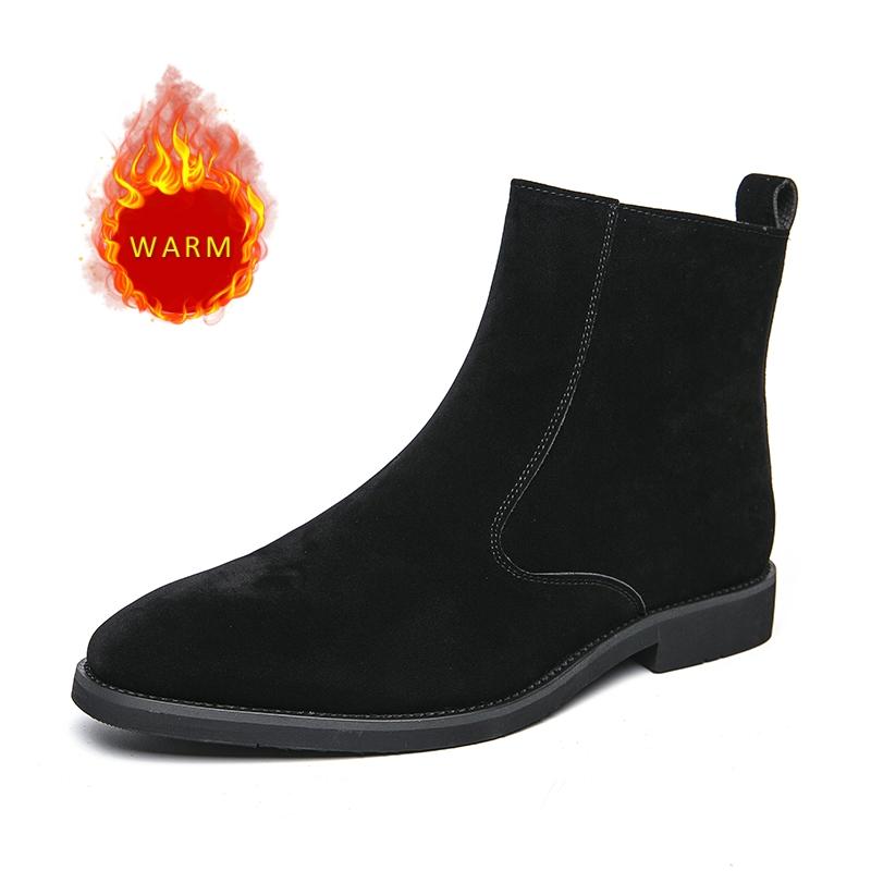 2024 Winter Hot Selling Men's Chelsea Boots Pointed Banquet Dress Boots British Style Trendy Men's High Top Shoes Warm Velvet