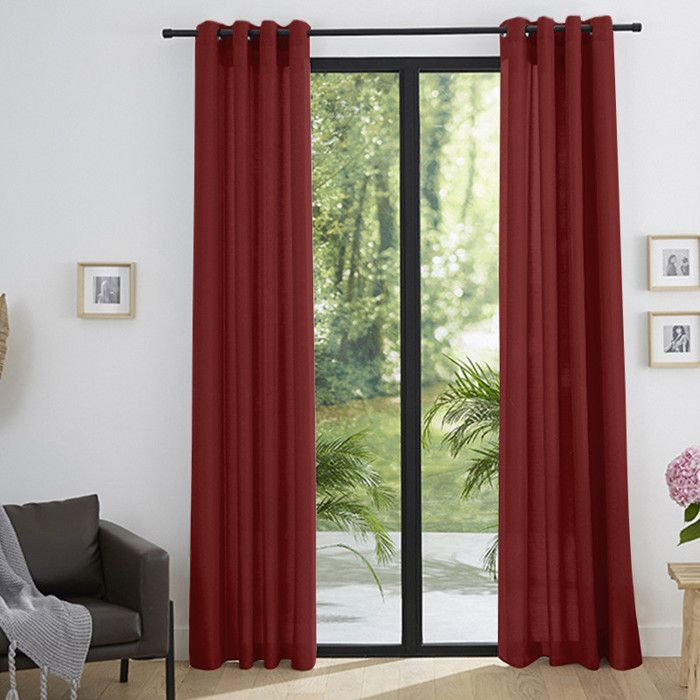 Paire de rideaux tamisant à œillets Effet Lin "Moonlight" Cerise - 140x260