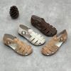Genuine Leather Roman Sandals Retro Casual Solid Color Cowhide Soft Sole Flat Women's Shoes