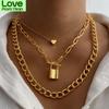 Kadınlar İçin Moda Büyük Kolye Bükümlü Altın Gümüş Rengi Kalın Kalın Kalp Kilitli Choker Zincir Kolyeler Parti Takıları