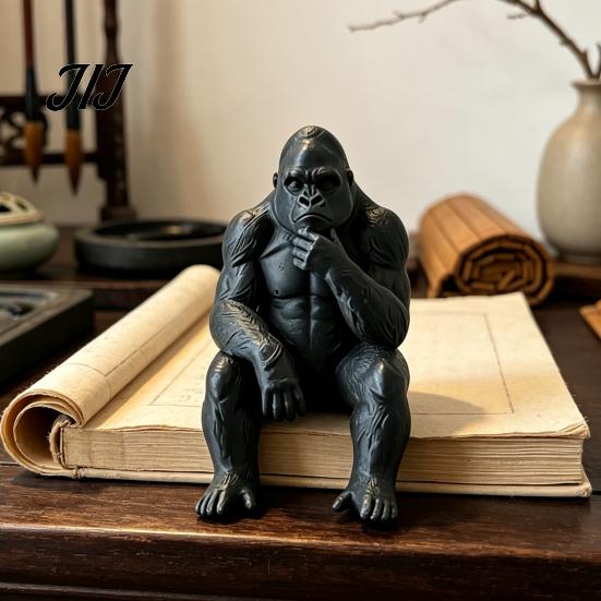 Dekorative Regal-Sitzende Statue 3D-gedruckte Denkender Gorilla-Figur, Mini-Denker-Statue, Verspieltes Schreibtisch-Studien-Accessoire Moderne minimalistische Skulptur