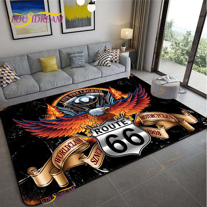 Route66 Motorrad Teppich für Wohnzimmer Schlafzimmer Teppiche Küche Kinder Tür Rutschfeste Bodenmatten Geburtstagsgeschenk Fotografie Requisiten Teppich