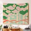 A Green and Pink Wall Tapestry with an Abstract Design Inspired by Traditional Japanese Textiles Room Decor