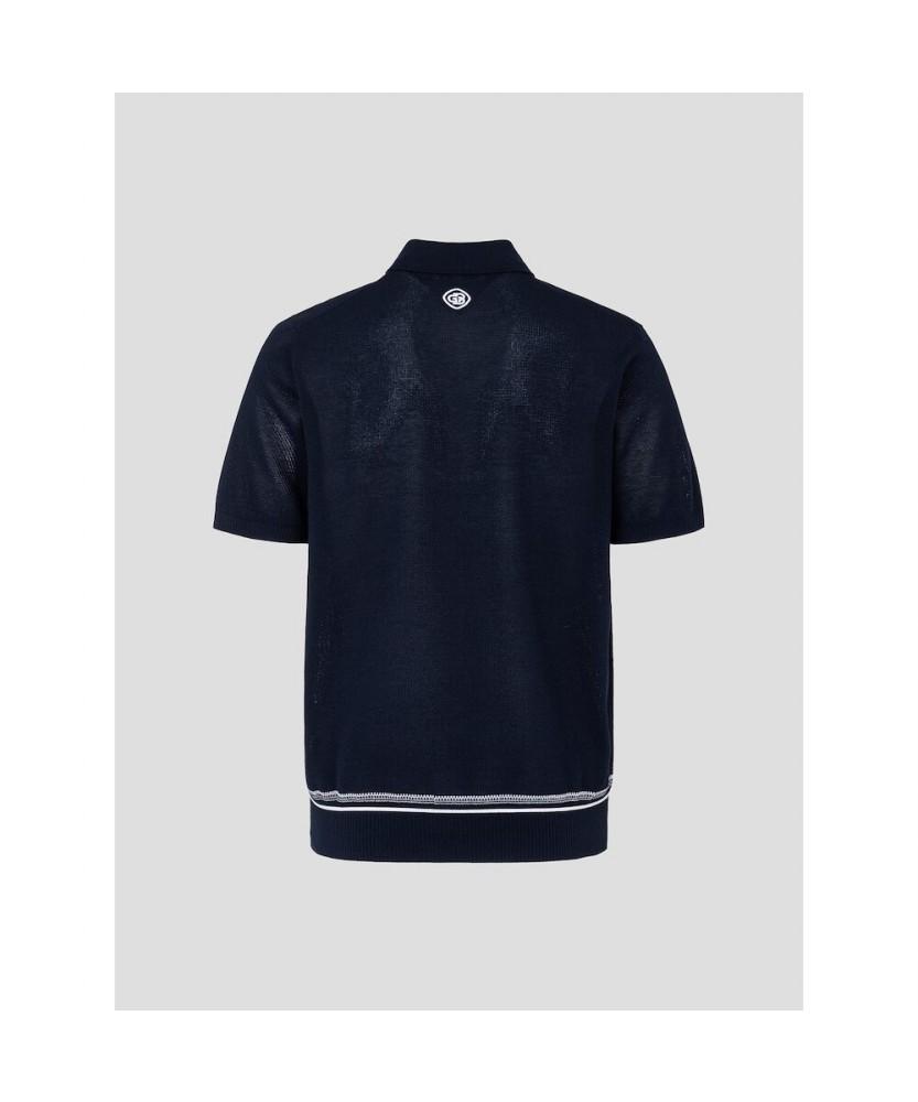 BEANPOLE GOLF Men'S Short Sleeve Striped Textured Collar T-Shirt - Navy