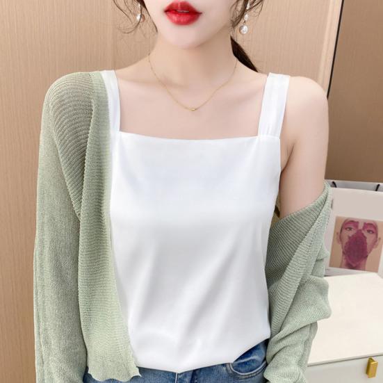 Women Vest Square Collar Sleeveless Smooth Tank Tops Solid Color Breathable Casual Camisole Daily Wear