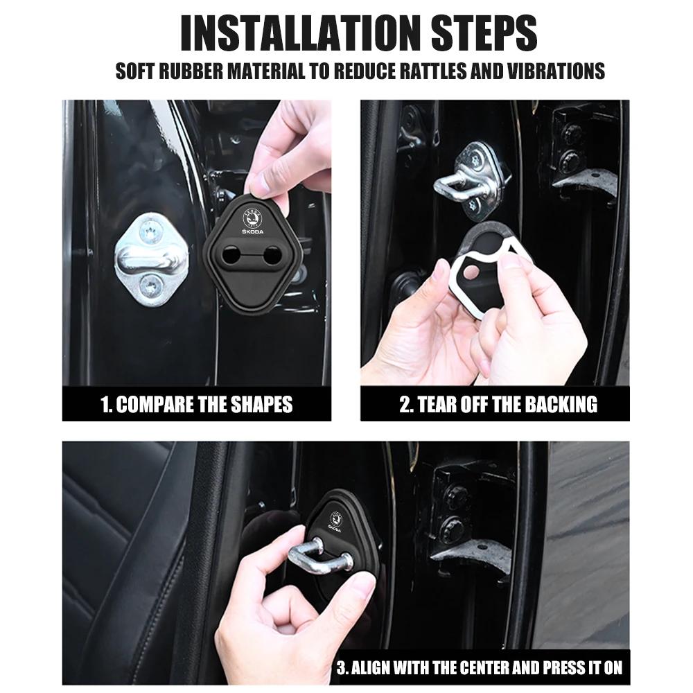 4Pcs Car Styling Car Door Lock Cover Protective Decoration Sticker For Skoda Octavia Kamiq Kodiaq Superb Rapid Karoq Fabia Yeti Wsjn67
