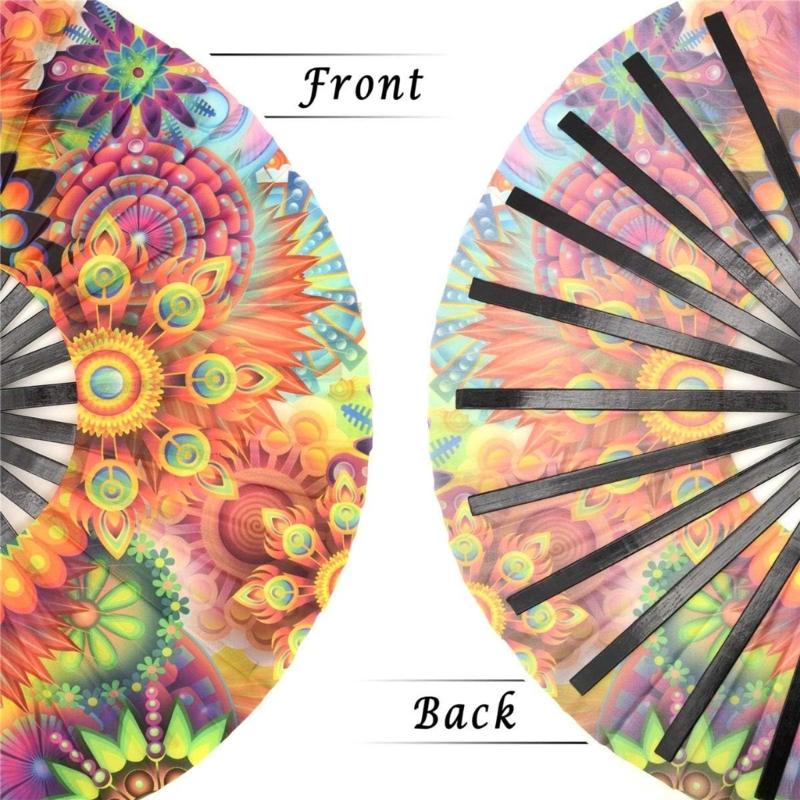 Women Men Festival Fan Hand Fan for Party Raves Fan Large Folding Hand Raves Fan
