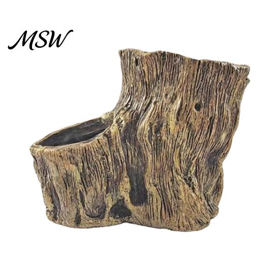 Resin Flower Pots for Indoor Plants Tree Stump Flowerpot Succulents Small Plants, Imitation Wood Grain Planter Artistic Containers Herbs Home