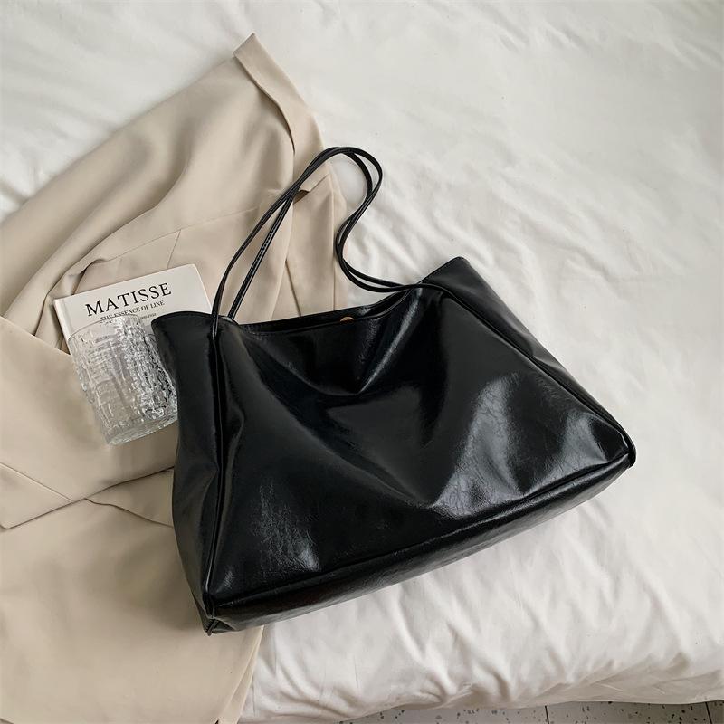 Women's Faux Leather Tote Bag Large Capacity Zipper Shoulder Handbag Casual Commuter Purse Solid Color Office Work Bag