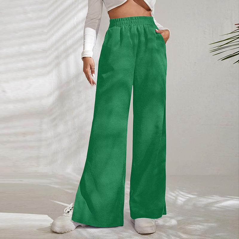 Women's Autumn and Winter High Waist Casual Corduroy Pants Solid Color Spliced Wide Leg Trousers